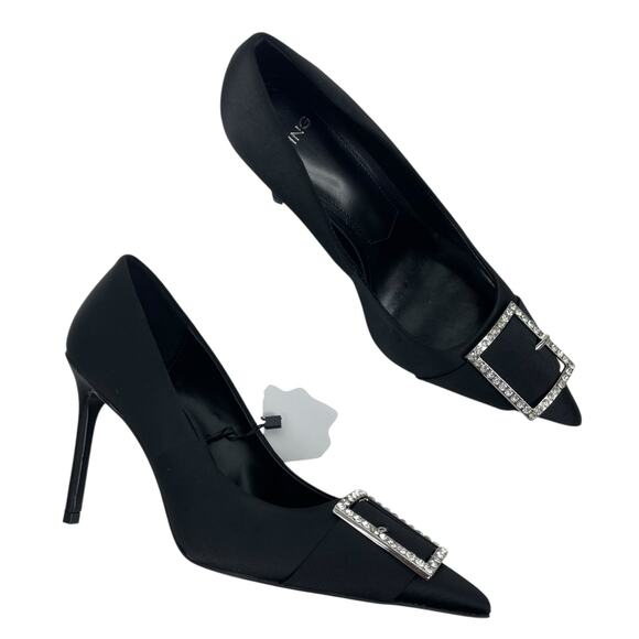 Mango Satin Pointed Toe Heel Pump with Buckle Black Size 37/ 6.5 - Picture 4 of 13